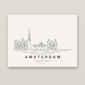 Amsterdam skyline line art print – minimalist black and white poster