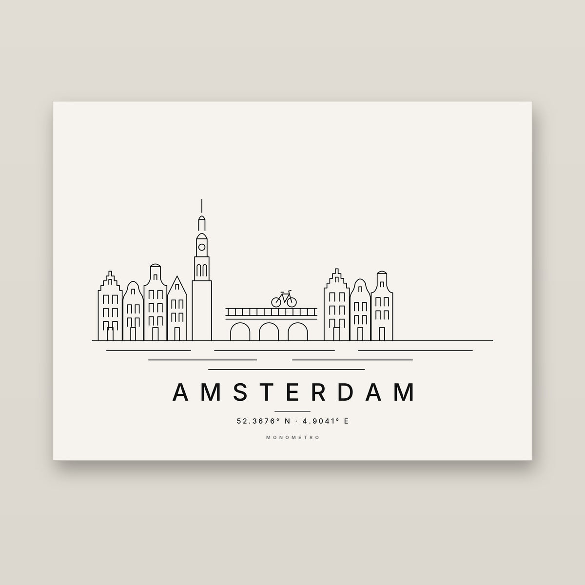 Amsterdam skyline line art print – minimalist black and white poster