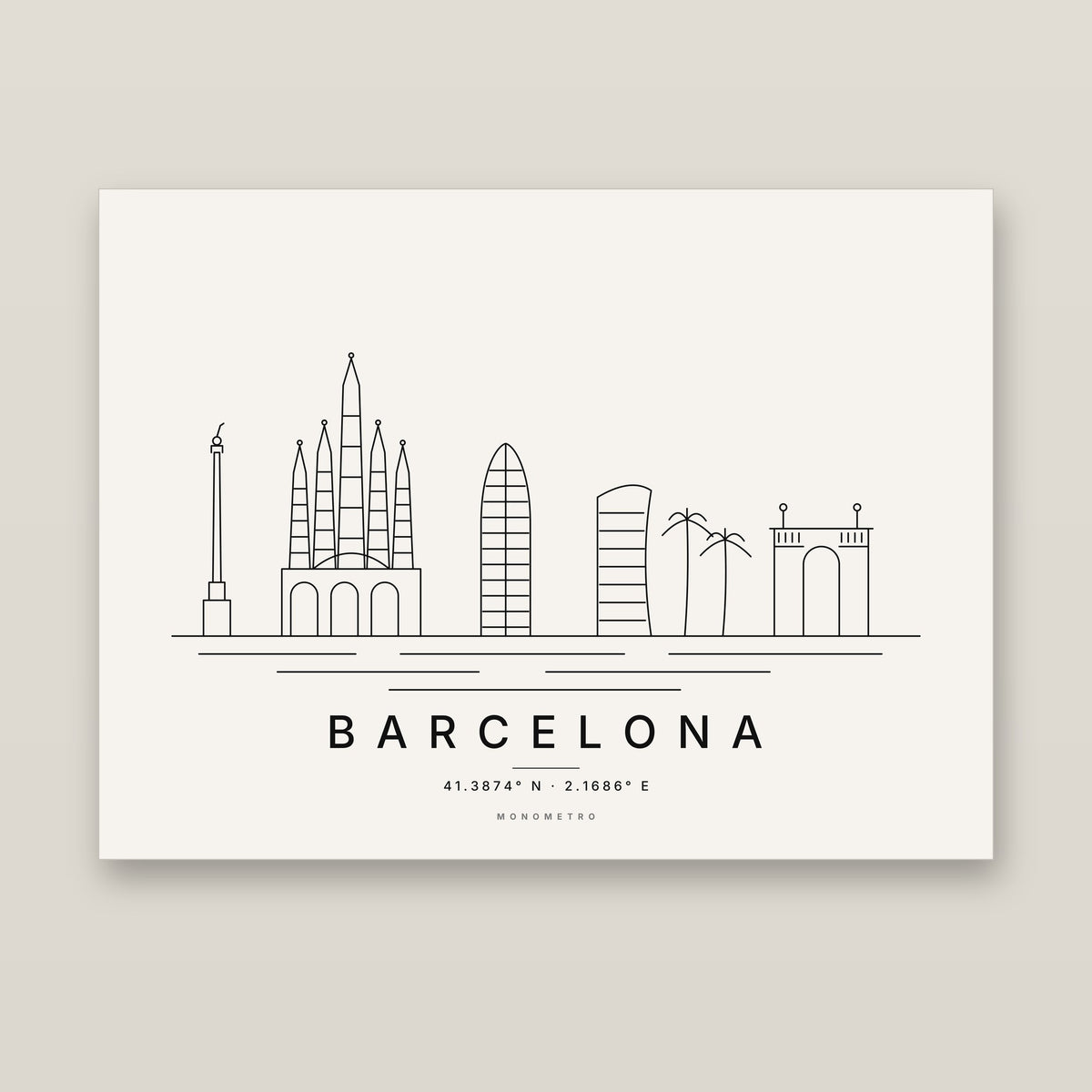 Barcelona skyline line art print – minimalist black and white poster