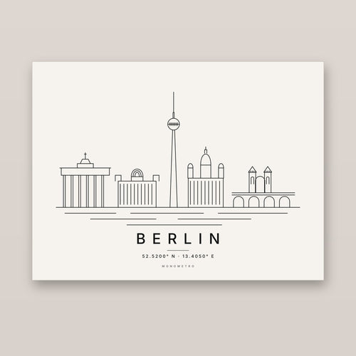 Berlin skyline line art print – minimalist black and white poster