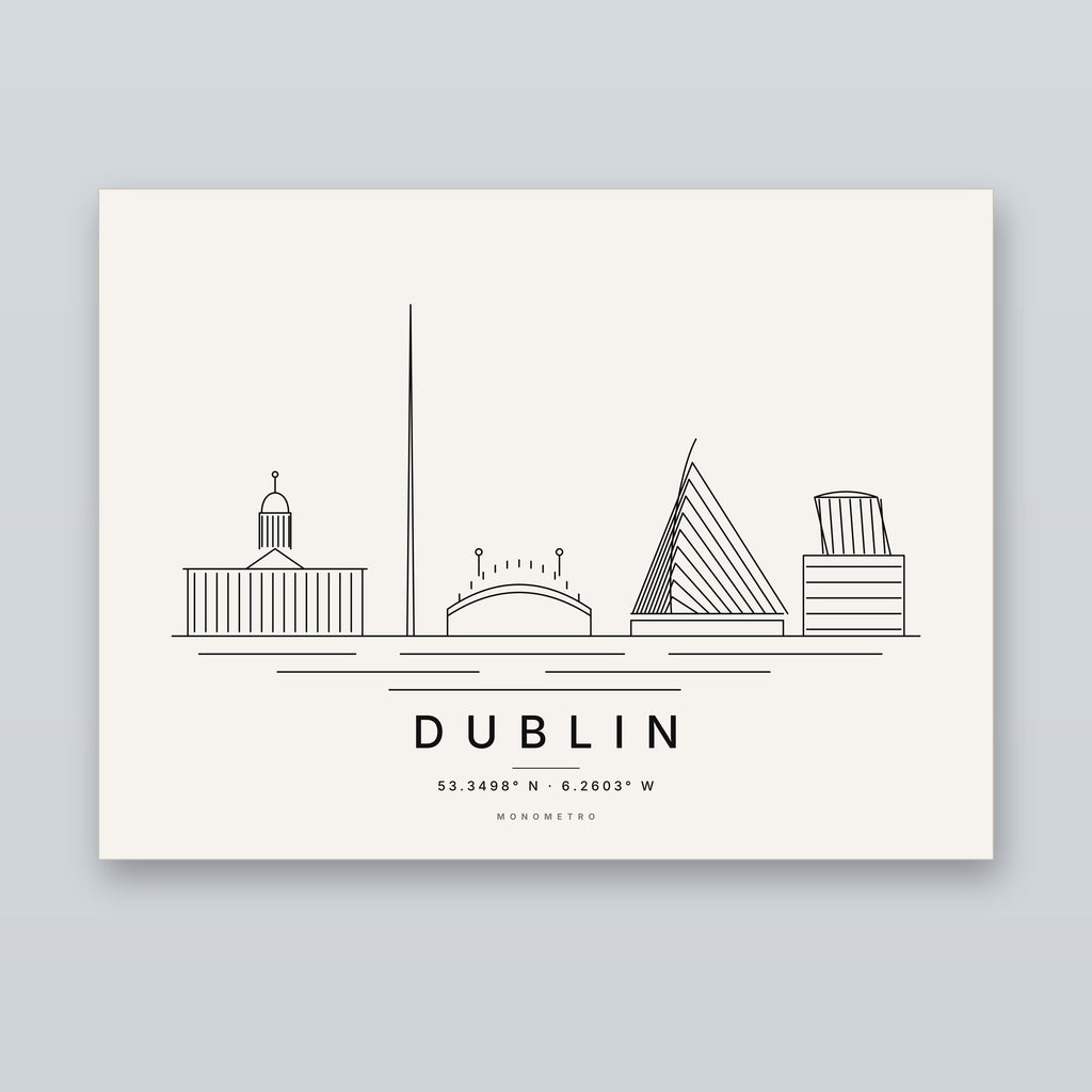 Dublin skyline line art print – minimalist black and white poster