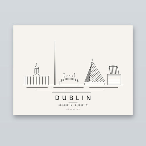 Dublin skyline line art print – minimalist black and white poster