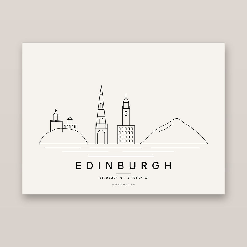 Edinburgh skyline line art print – minimalist black and white poster
