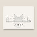 Lisbon skyline line art print – minimalist black and white poster