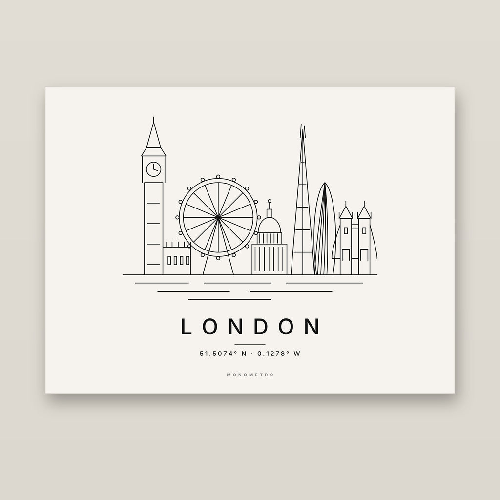 London skyline line art print – minimalist black and white poster