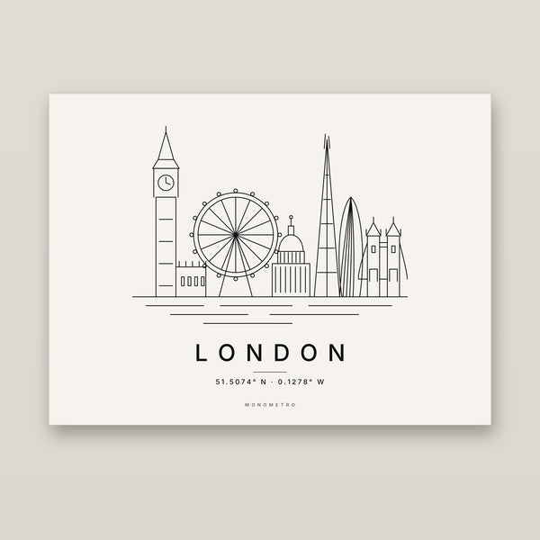 London Skyline Line Art Print – Minimalist Black & White Poster