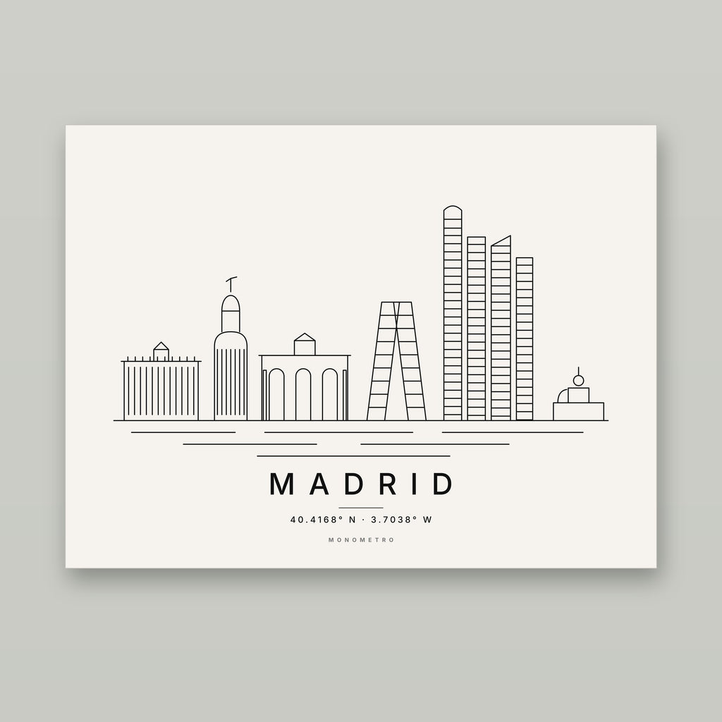 Madrid skyline line art print – minimalist black and white poster