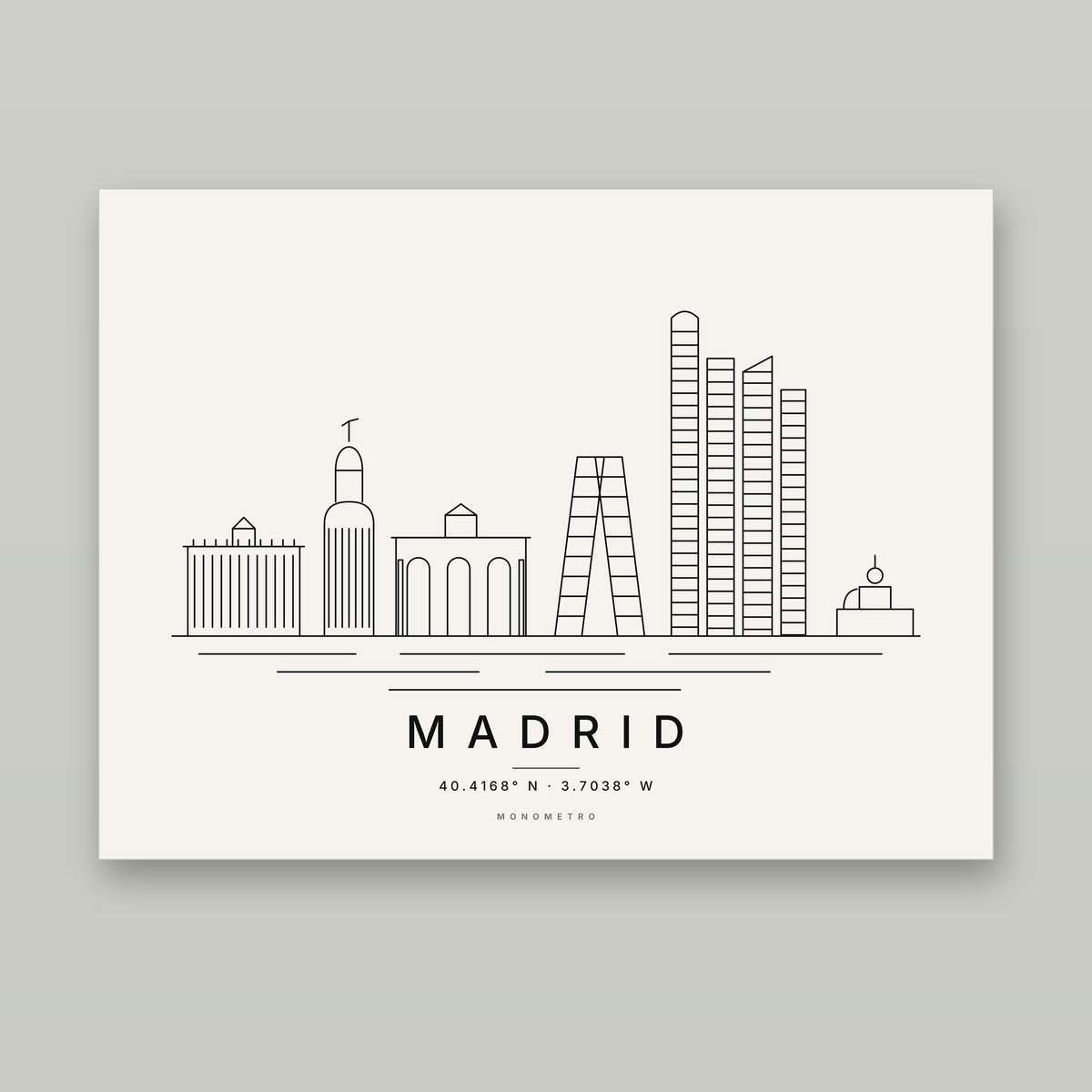 Madrid skyline line art print – minimalist black and white poster