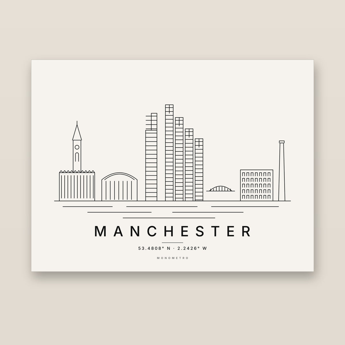 Manchester skyline line art print – minimalist black and white poster