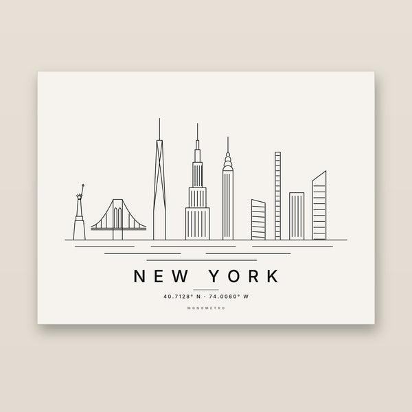 New York Skyline Line Art Print – Minimalist Black & White Poster