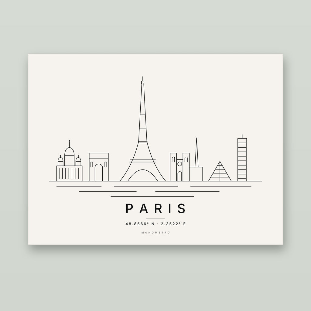 Paris skyline line art print – minimalist black and white poster