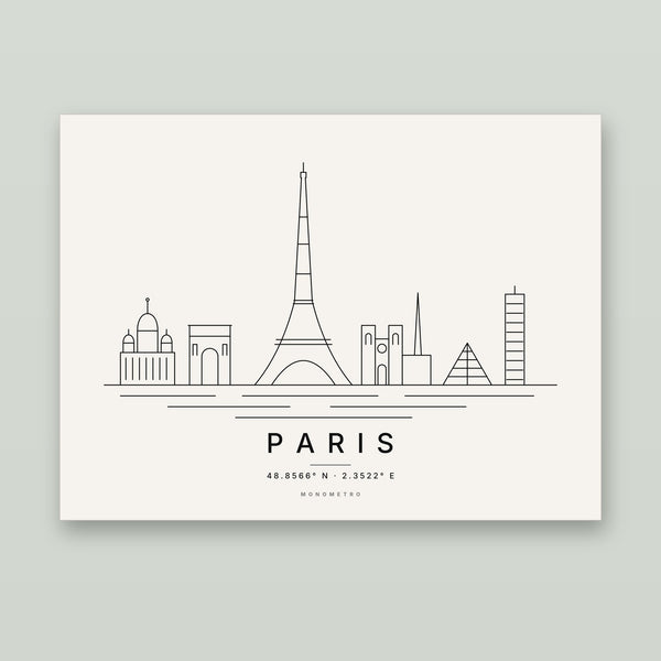 Paris Skyline Line Art Print – Minimalist Black & White Poster