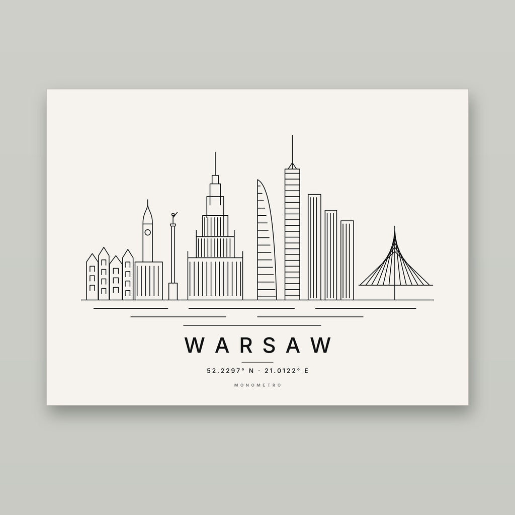 Warsaw skyline line art print – minimalist black and white poster
