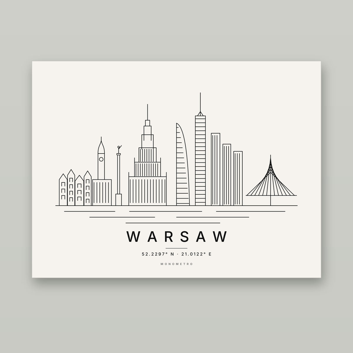 Warsaw skyline line art print – minimalist black and white poster