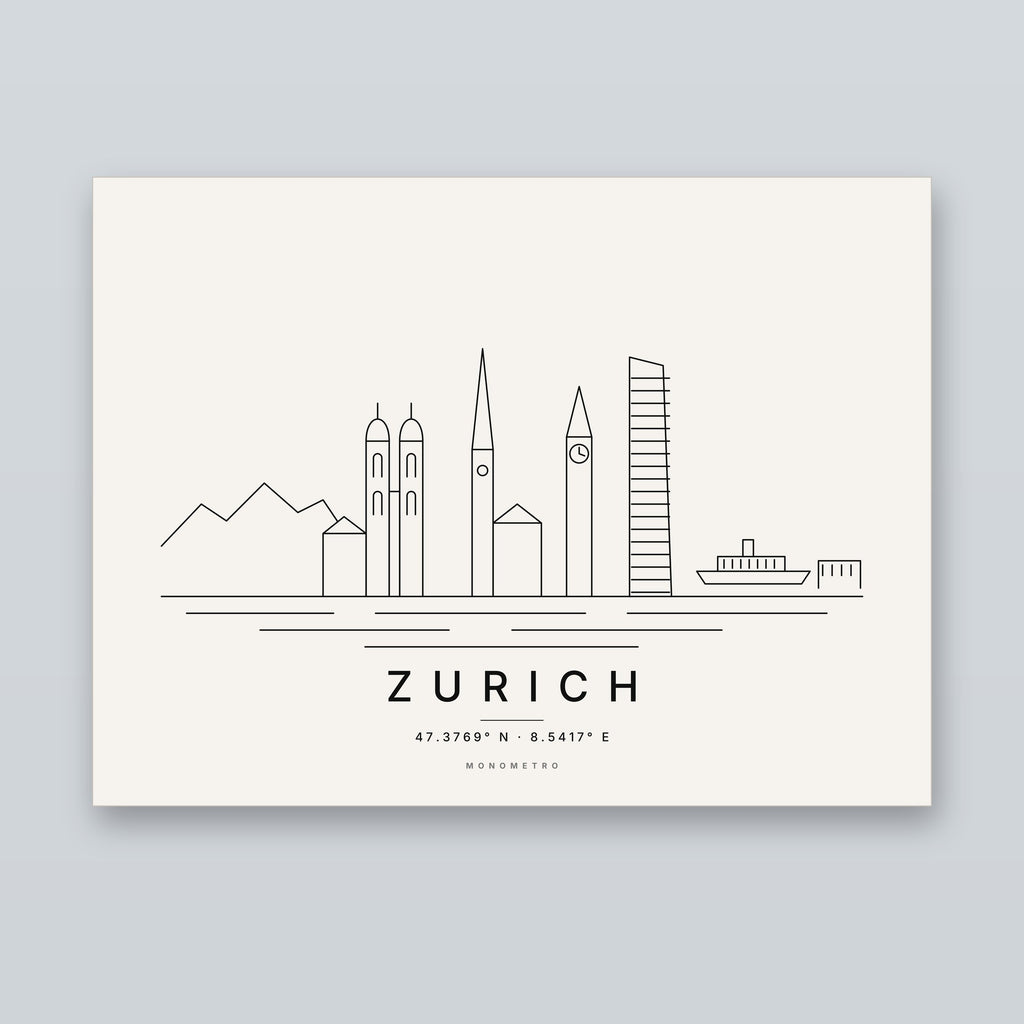 Zurich skyline line art print – minimalist black and white poster